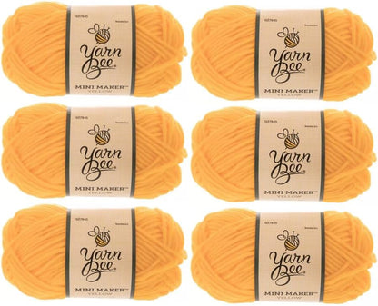 Yarn Bee Mini Maker Yarn, 135 Yellow, Set of 6 | 4 Medium Weight, 100% Acrylic, 65 Yards Per Skein