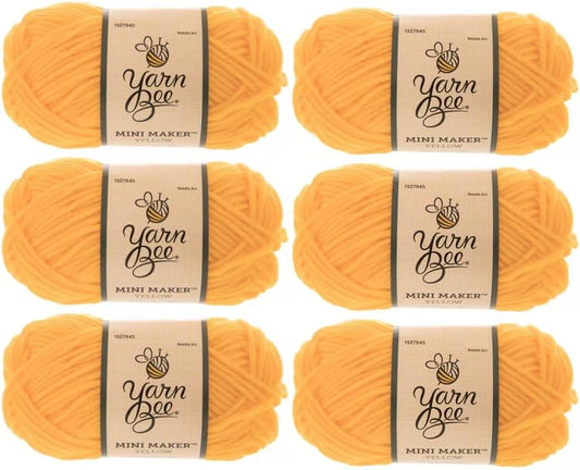 Yarn Bee Mini Maker Yarn, 135 Yellow, Set of 6 | 4 Medium Weight, 100% Acrylic, 65 Yards Per Skein