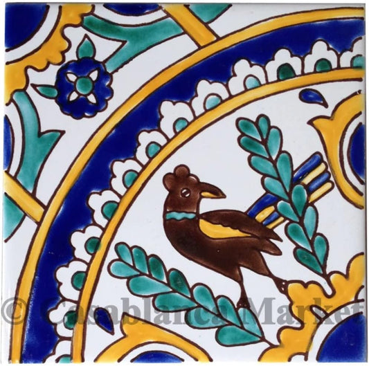 MT034 Mediterranean Ceramic Carthage Mosaic Tile, Blue/Yellow