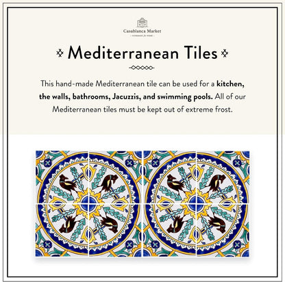MT034 Mediterranean Ceramic Carthage Mosaic Tile, Blue/Yellow