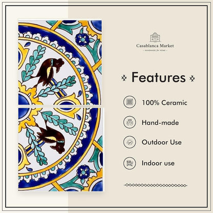 MT034 Mediterranean Ceramic Carthage Mosaic Tile, Blue/Yellow