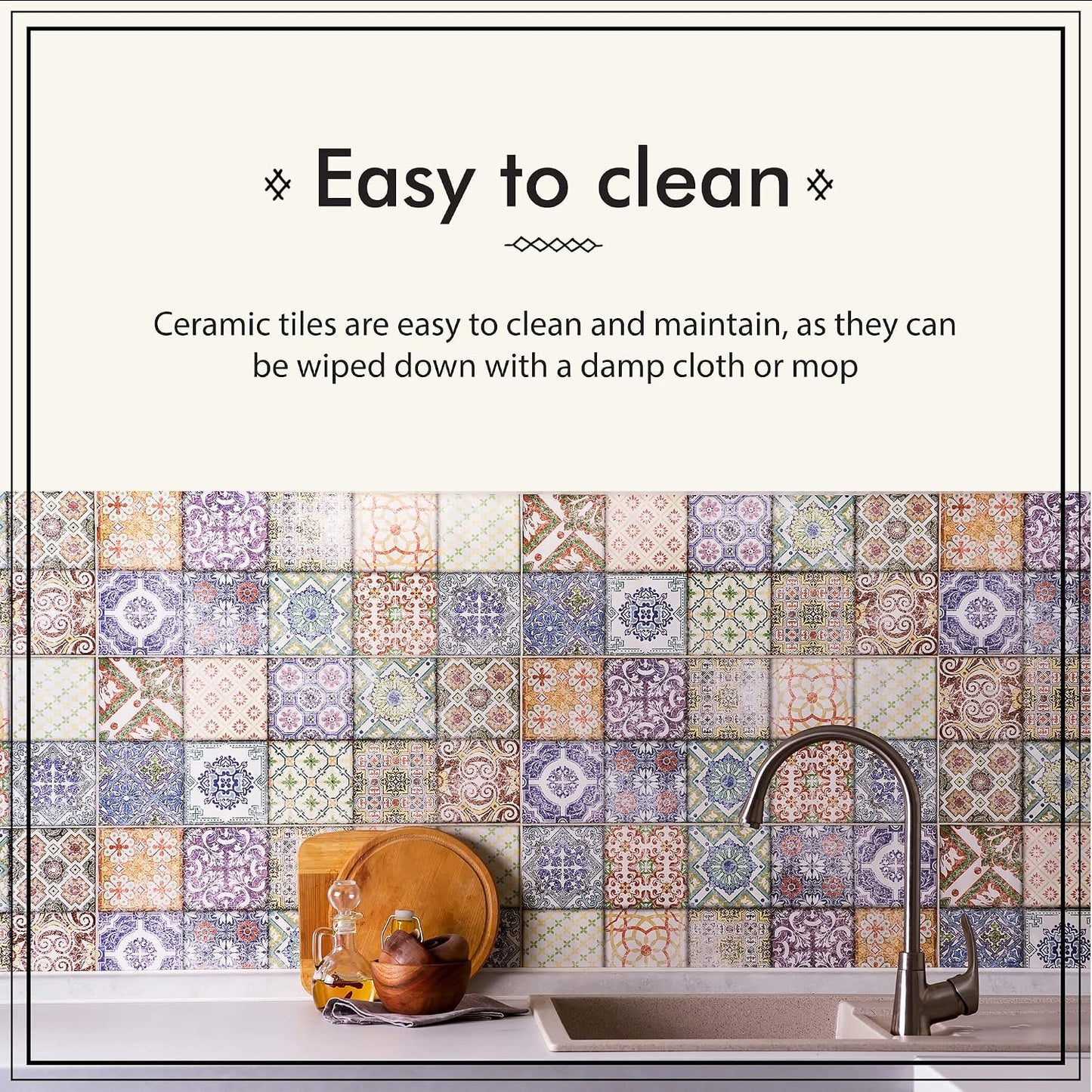MT034 Mediterranean Ceramic Carthage Mosaic Tile, Blue/Yellow