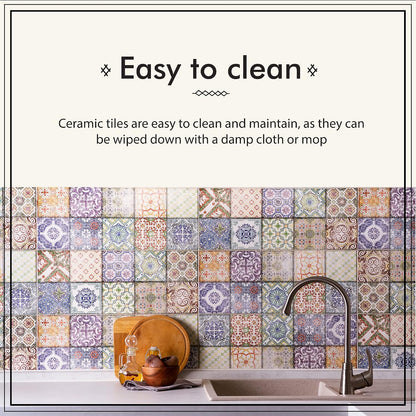 MT034 Mediterranean Ceramic Carthage Mosaic Tile, Blue/Yellow