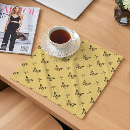 Cloth Napkins Set of 1pcs, Spring Butterflies Bow Dinner Napkins Cloth Washable Reusable Napkin for Wedding Holiday Party Dinner Table Decor Yellow Background