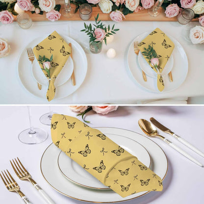 Cloth Napkins Set of 1pcs, Spring Butterflies Bow Dinner Napkins Cloth Washable Reusable Napkin for Wedding Holiday Party Dinner Table Decor Yellow Background