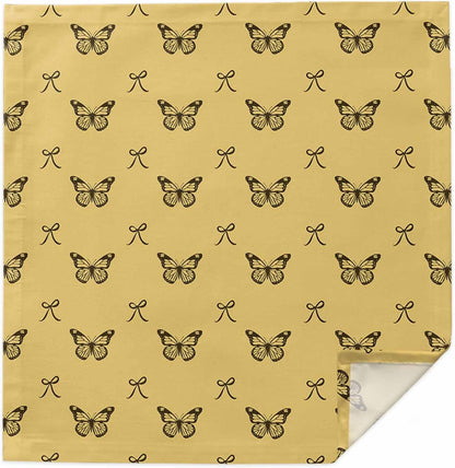 Cloth Napkins Set of 1pcs, Spring Butterflies Bow Dinner Napkins Cloth Washable Reusable Napkin for Wedding Holiday Party Dinner Table Decor Yellow Background