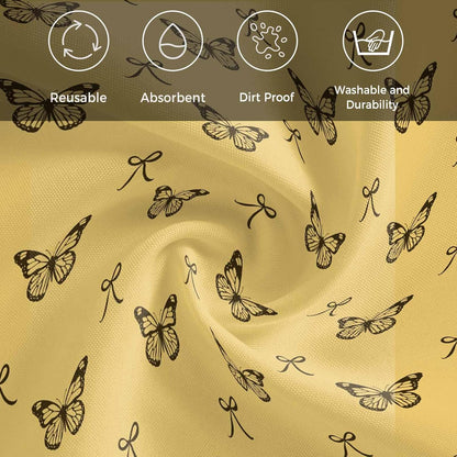 Cloth Napkins Set of 1pcs, Spring Butterflies Bow Dinner Napkins Cloth Washable Reusable Napkin for Wedding Holiday Party Dinner Table Decor Yellow Background