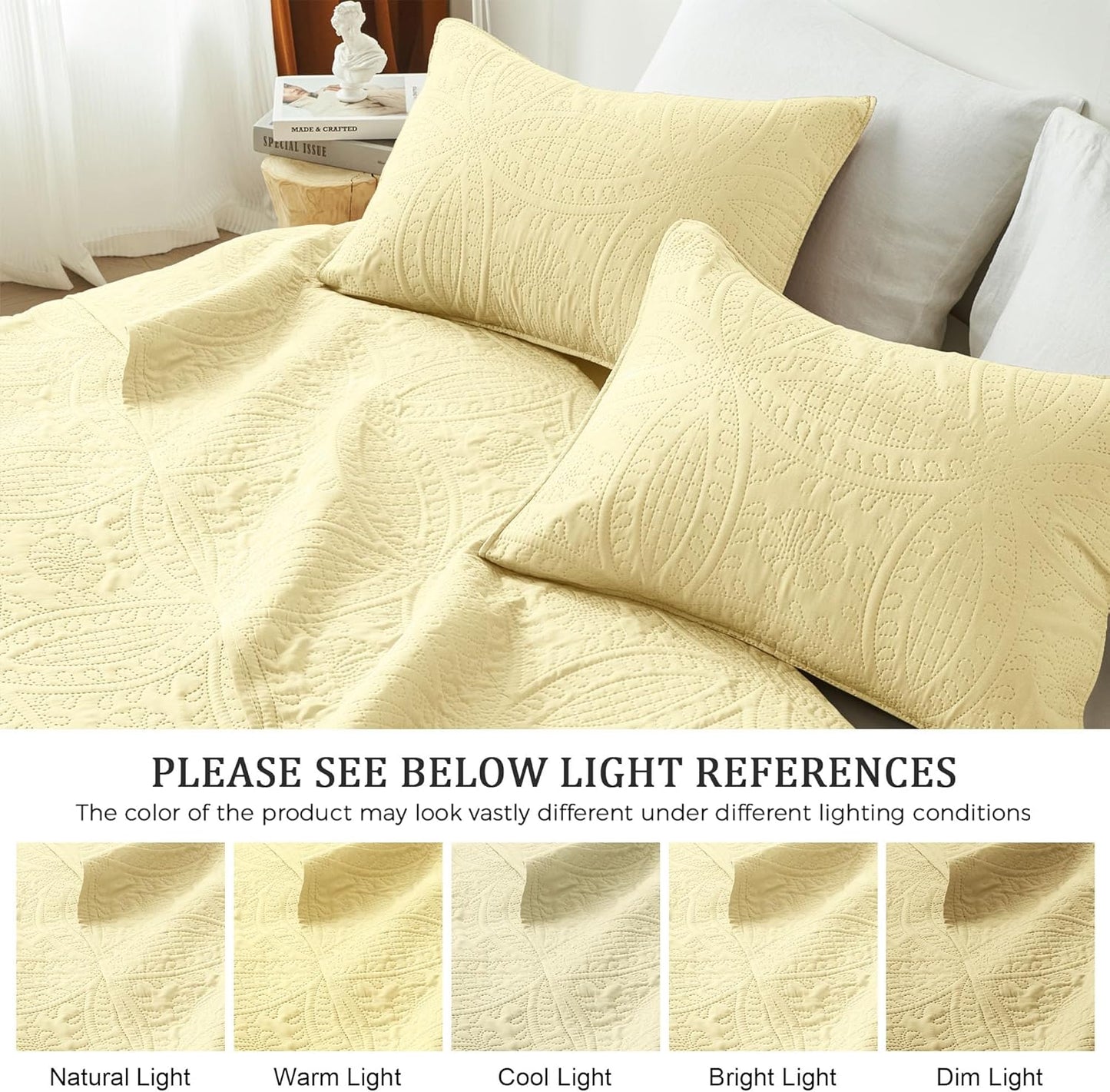 Butter Yellow Twin Quilt Set,Ultrasonic Lightweight Bedspread Coverlet for Modern Minimalist Bedroom,Soft Microfiber Coin Pattern Bedding,2-Piece (1 Quilt,1 Pillow Sham)