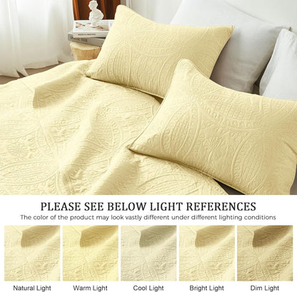 Butter Yellow Twin Quilt Set,Ultrasonic Lightweight Bedspread Coverlet for Modern Minimalist Bedroom,Soft Microfiber Coin Pattern Bedding,2-Piece (1 Quilt,1 Pillow Sham)