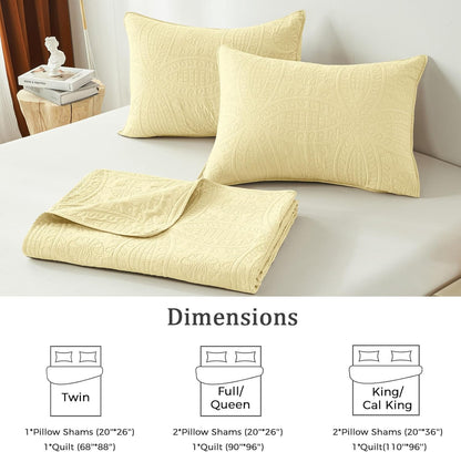 Butter Yellow Twin Quilt Set,Ultrasonic Lightweight Bedspread Coverlet for Modern Minimalist Bedroom,Soft Microfiber Coin Pattern Bedding,2-Piece (1 Quilt,1 Pillow Sham)