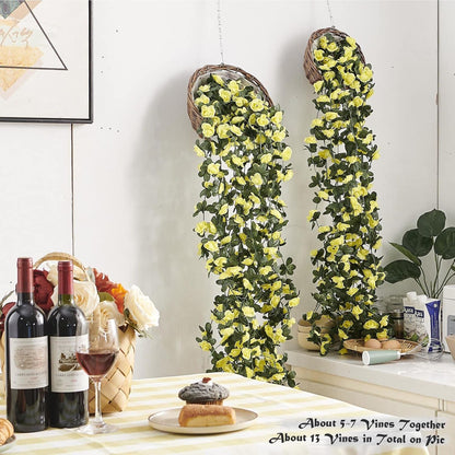Artificial Flower Garland 8pcs 8.2ft Rose Vine Decor, Yellow Flower | Fake Rose Vine Flowers, Hanging Faux Roses String for Wedding Birthday Party Room Mantle Arch Wall Decoration