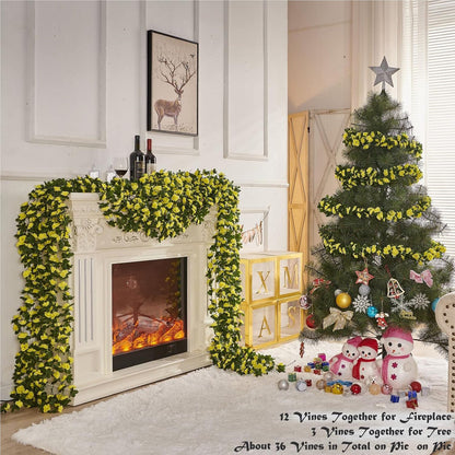 Artificial Flower Garland 8pcs 8.2ft Rose Vine Decor, Yellow Flower | Fake Rose Vine Flowers, Hanging Faux Roses String for Wedding Birthday Party Room Mantle Arch Wall Decoration