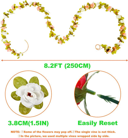 Artificial Flower Garland 8pcs 8.2ft Rose Vine Decor, Yellow Flower | Fake Rose Vine Flowers, Hanging Faux Roses String for Wedding Birthday Party Room Mantle Arch Wall Decoration