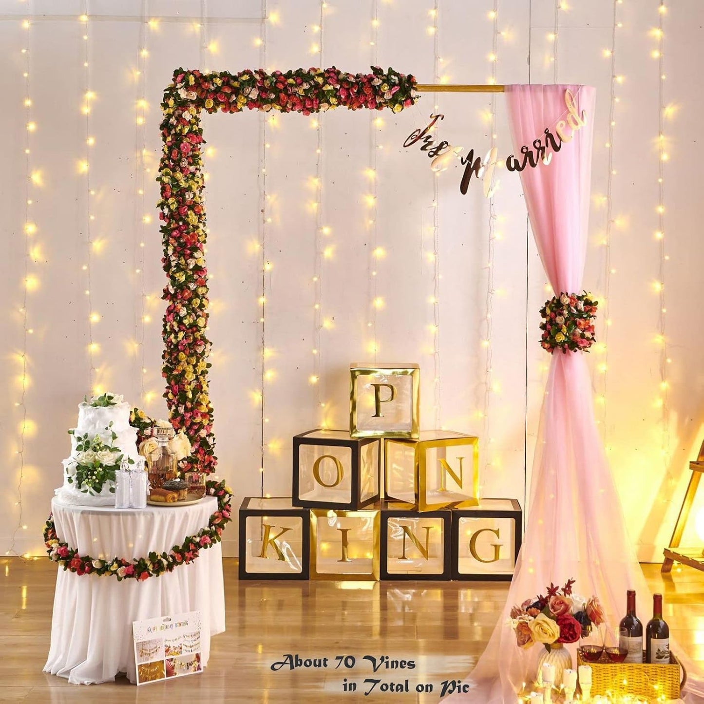 Artificial Flower Garland 8pcs 8.2ft Rose Vine Decor, Yellow Flower | Fake Rose Vine Flowers, Hanging Faux Roses String for Wedding Birthday Party Room Mantle Arch Wall Decoration