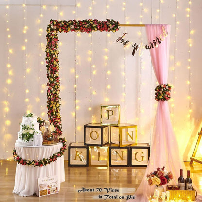Artificial Flower Garland 8pcs 8.2ft Rose Vine Decor, Yellow Flower | Fake Rose Vine Flowers, Hanging Faux Roses String for Wedding Birthday Party Room Mantle Arch Wall Decoration