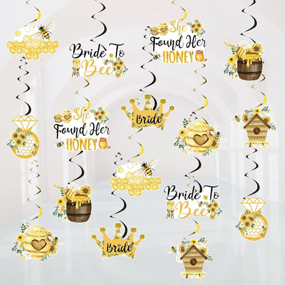Bee Bridal Shower Decoration, 24pcs She Found Her Honey Decoration Hanging Swirl Double-Sided Yellow for Bride to Bee Bachelorette Engagement Wedding Party