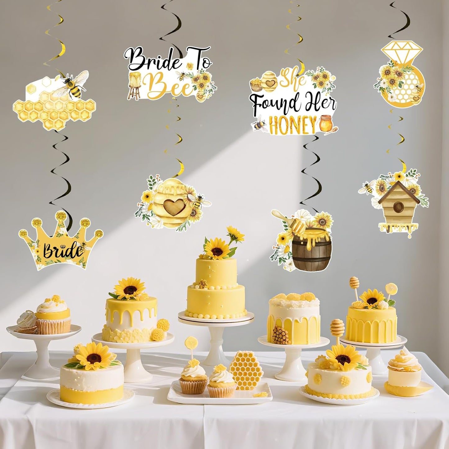 Bee Bridal Shower Decoration, 24pcs She Found Her Honey Decoration Hanging Swirl Double-Sided Yellow for Bride to Bee Bachelorette Engagement Wedding Party