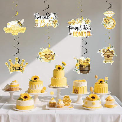 Bee Bridal Shower Decoration, 24pcs She Found Her Honey Decoration Hanging Swirl Double-Sided Yellow for Bride to Bee Bachelorette Engagement Wedding Party