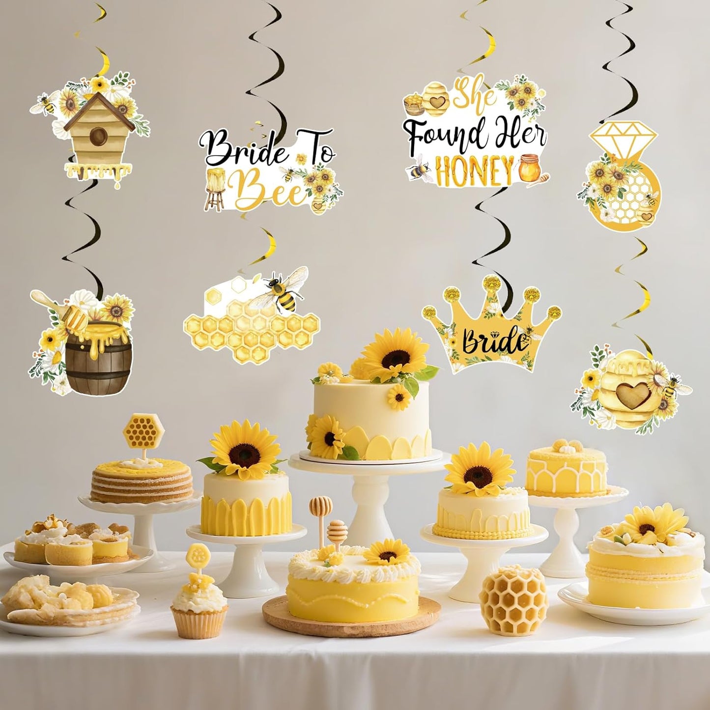Bee Bridal Shower Decoration, 24pcs She Found Her Honey Decoration Hanging Swirl Double-Sided Yellow for Bride to Bee Bachelorette Engagement Wedding Party