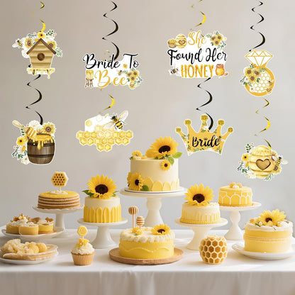 Bee Bridal Shower Decoration, 24pcs She Found Her Honey Decoration Hanging Swirl Double-Sided Yellow for Bride to Bee Bachelorette Engagement Wedding Party