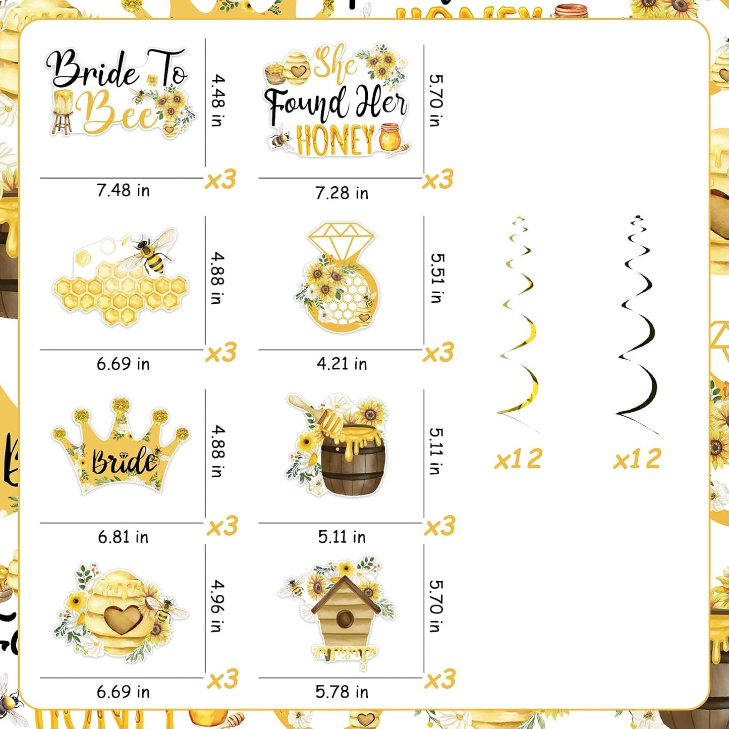 Bee Bridal Shower Decoration, 24pcs She Found Her Honey Decoration Hanging Swirl Double-Sided Yellow for Bride to Bee Bachelorette Engagement Wedding Party
