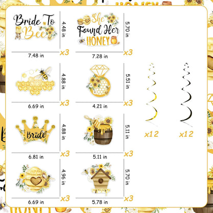 Bee Bridal Shower Decoration, 24pcs She Found Her Honey Decoration Hanging Swirl Double-Sided Yellow for Bride to Bee Bachelorette Engagement Wedding Party