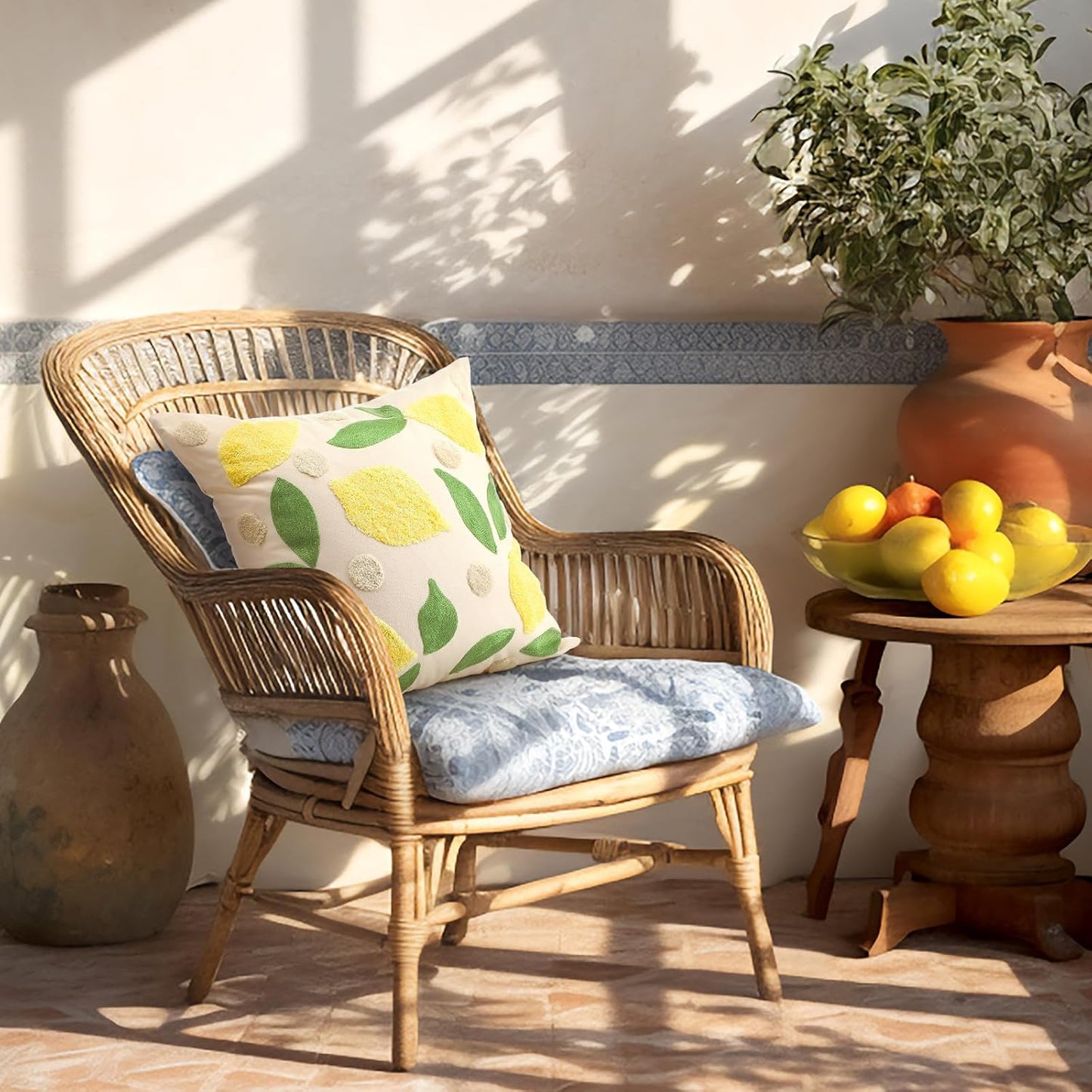 2 Pcs Lemon Embroidered Pillow Covers 18 x 18 Inch Summer Fruit Jacquard Decorative Pillow Covers, Leaf and Lemon Farmhouse Soft Plush Pillowcase for Sofa Bed