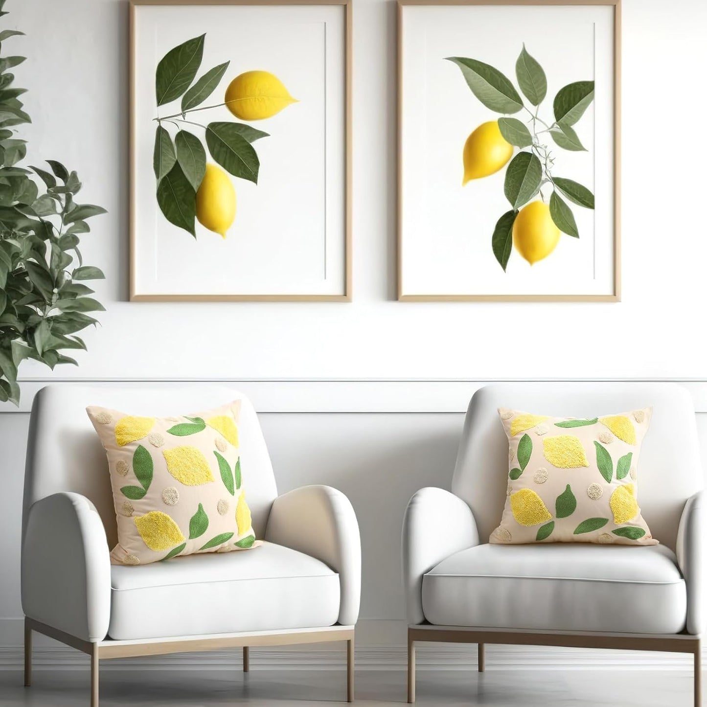 2 Pcs Lemon Embroidered Pillow Covers 18 x 18 Inch Summer Fruit Jacquard Decorative Pillow Covers, Leaf and Lemon Farmhouse Soft Plush Pillowcase for Sofa Bed