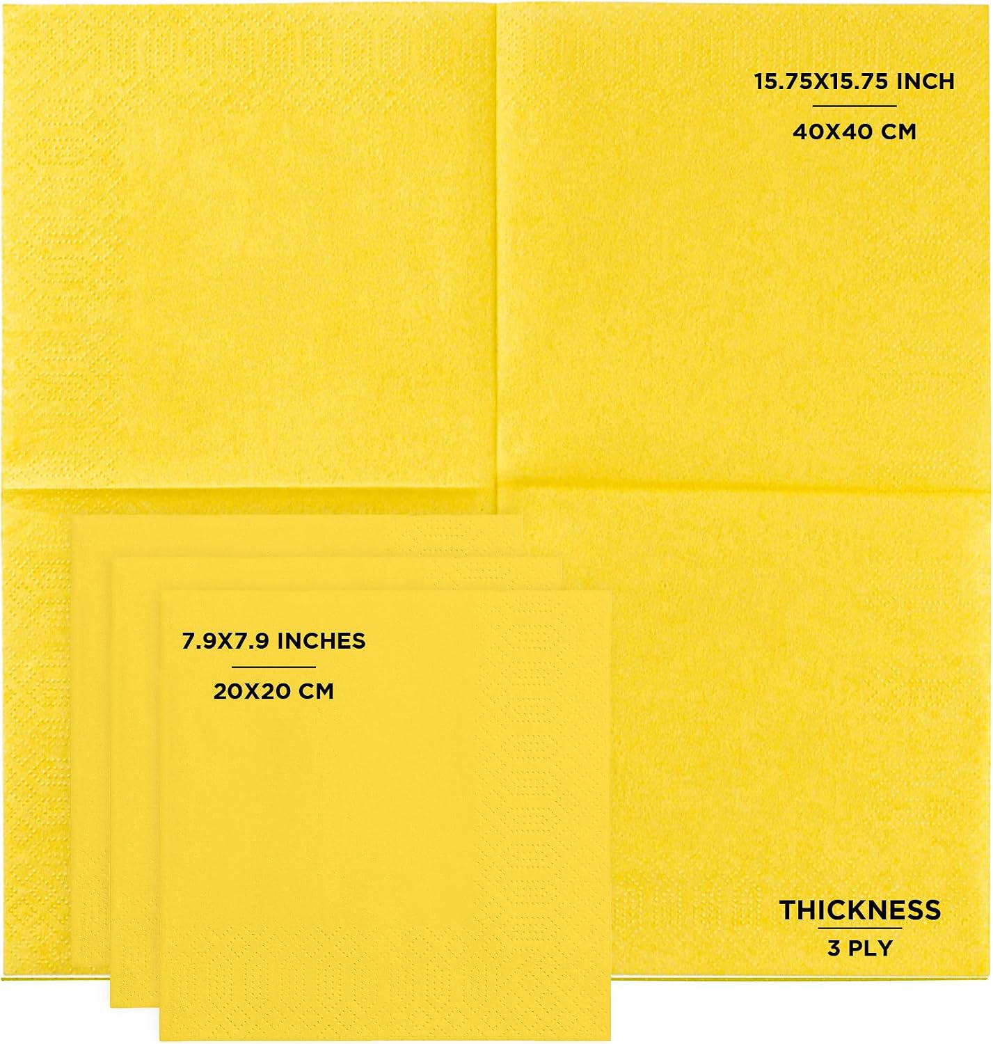 Yellow Dinner Napkins, 3-Ply, 125 Count - Premium Disposable Paper Napkins for Parties, Weddings, Restaurants, Bars, Birthdays & Events, European Made