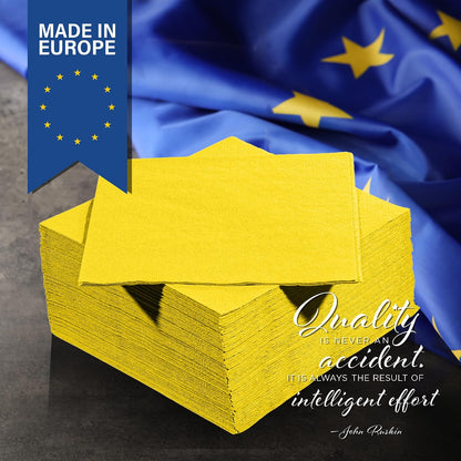 Yellow Dinner Napkins, 3-Ply, 125 Count - Premium Disposable Paper Napkins for Parties, Weddings, Restaurants, Bars, Birthdays & Events, European Made