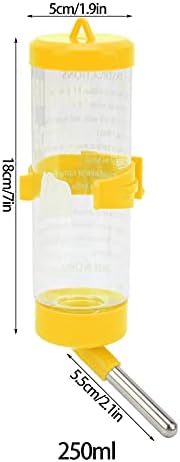 Hamster Water Bottle, Leak Automatic Drinking Feeder for Wire Cage Small Pets PP Stainless Steel Yellow 250ML 1 Pack