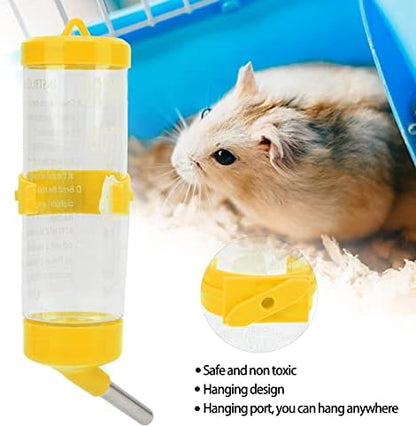 Hamster Water Bottle, Leak Automatic Drinking Feeder for Wire Cage Small Pets PP Stainless Steel Yellow 250ML 1 Pack