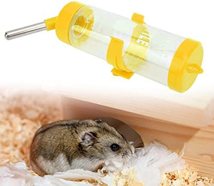 Hamster Water Bottle, Leak Automatic Drinking Feeder for Wire Cage Small Pets PP Stainless Steel Yellow 250ML 1 Pack