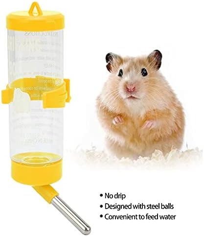 Hamster Water Bottle, Leak Automatic Drinking Feeder for Wire Cage Small Pets PP Stainless Steel Yellow 250ML 1 Pack