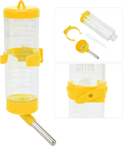 Hamster Water Bottle, Leak Automatic Drinking Feeder for Wire Cage Small Pets PP Stainless Steel Yellow 250ML 1 Pack