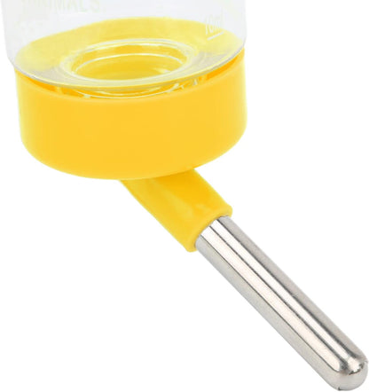 Hamster Water Bottle, Leak Automatic Drinking Feeder for Wire Cage Small Pets PP Stainless Steel Yellow 250ML 1 Pack