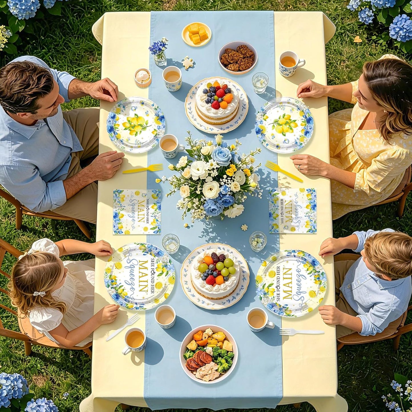 96Pcs Blue Floral Lemon Bridal Shower Party Decorations, Serves 24 | She Found Her Main Squeeze Plates and Napkins Capri Lemon Floral Tableware Set for Summer Women Wedding Birthday Party