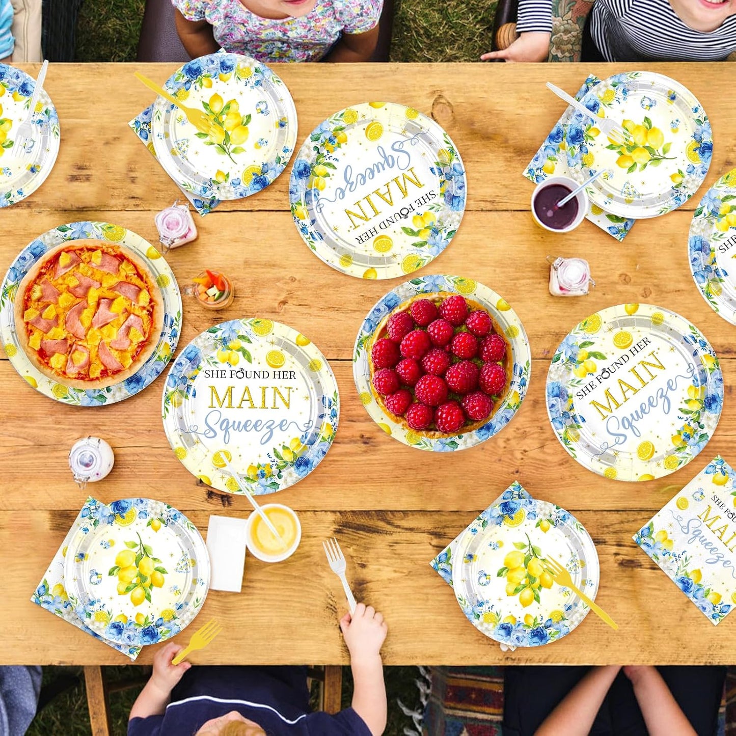 96Pcs Blue Floral Lemon Bridal Shower Party Decorations, Serves 24 | She Found Her Main Squeeze Plates and Napkins Capri Lemon Floral Tableware Set for Summer Women Wedding Birthday Party