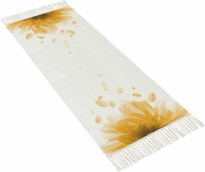 Abstract Area Rug with Tassels 2' x 4' Yellow Translucent Flower Art Indoor Accent Rug Lightweight Floor Carpet Washable Mat for Living Room/Dining Room/Bedroom/Office/Patio/Hallway Decor
