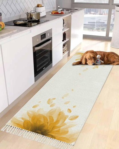 Abstract Area Rug with Tassels 2' x 4' Yellow Translucent Flower Art Indoor Accent Rug Lightweight Floor Carpet Washable Mat for Living Room/Dining Room/Bedroom/Office/Patio/Hallway Decor