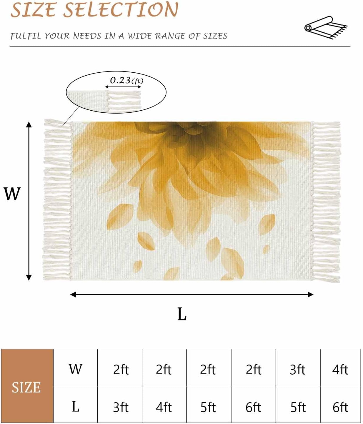Abstract Area Rug with Tassels 2' x 4' Yellow Translucent Flower Art Indoor Accent Rug Lightweight Floor Carpet Washable Mat for Living Room/Dining Room/Bedroom/Office/Patio/Hallway Decor