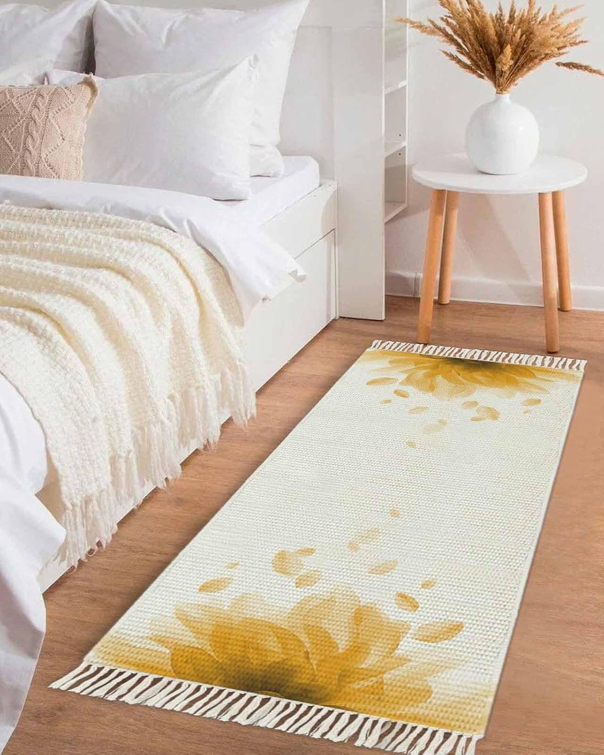 Abstract Area Rug with Tassels 2' x 4' Yellow Translucent Flower Art Indoor Accent Rug Lightweight Floor Carpet Washable Mat for Living Room/Dining Room/Bedroom/Office/Patio/Hallway Decor