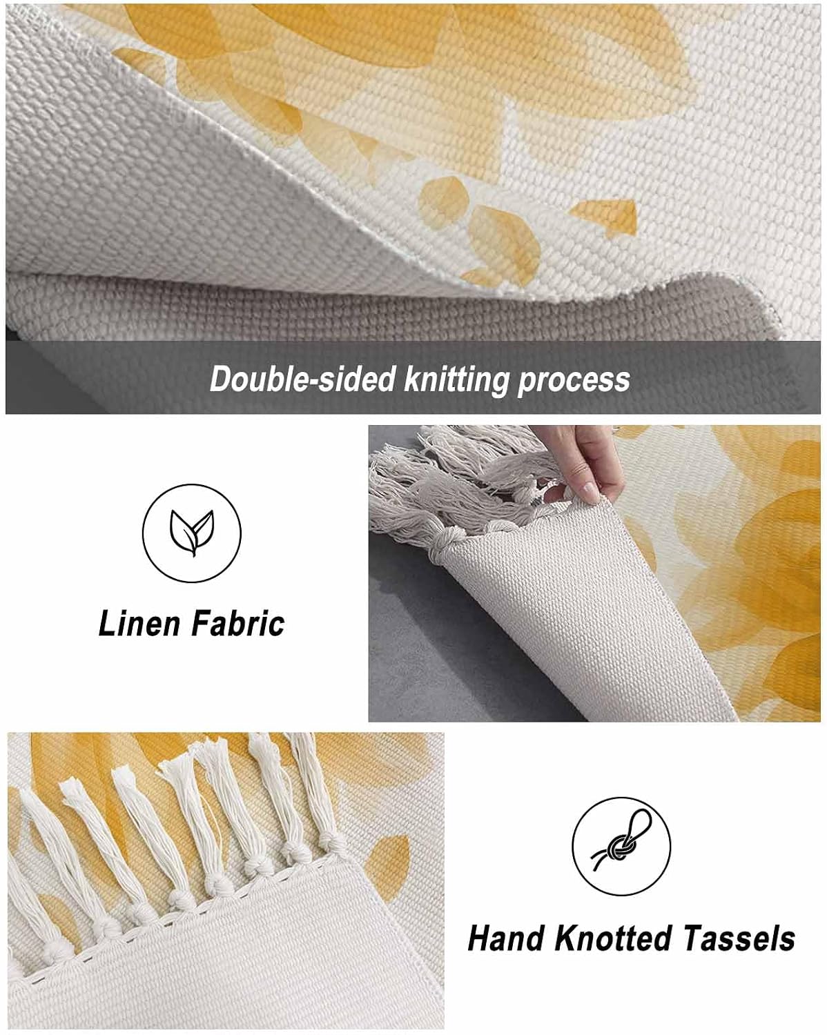 Abstract Area Rug with Tassels 2' x 4' Yellow Translucent Flower Art Indoor Accent Rug Lightweight Floor Carpet Washable Mat for Living Room/Dining Room/Bedroom/Office/Patio/Hallway Decor