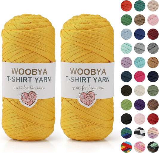 2 Pack T-Shirt Yarn Crochet Yarn for Crocheting Beginners,High Elastic Fabric Thick Tshirt Yarn for Crocheting Knitting Bags/Basket/Home Decor/DIY Crafts 2 * 200G(Golden Yellow)