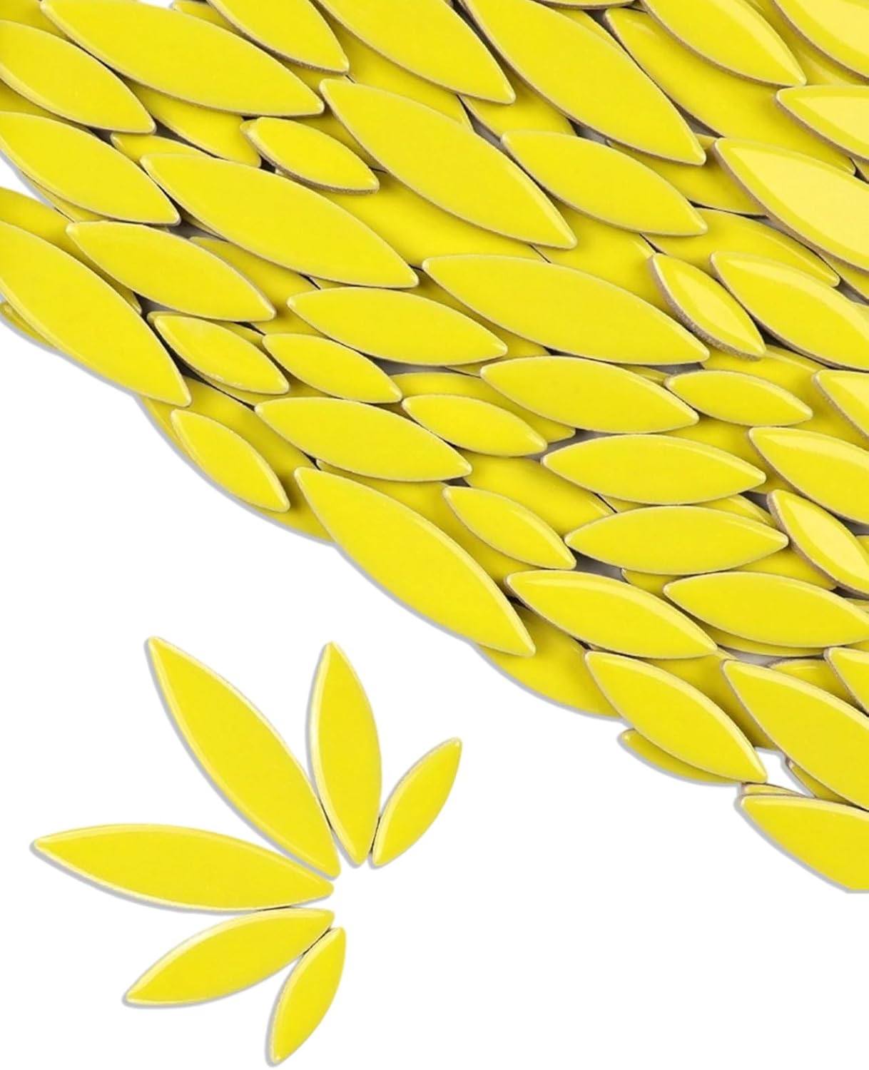 200g Ceramic Petals Bulk Mosaic Tiles for Craft, Small Oval Stepping Stone Kit, Glazed Porcelain Pieces for Coaster Tray House Number Mirror Lamp Home Decorations (Bright Yellow)