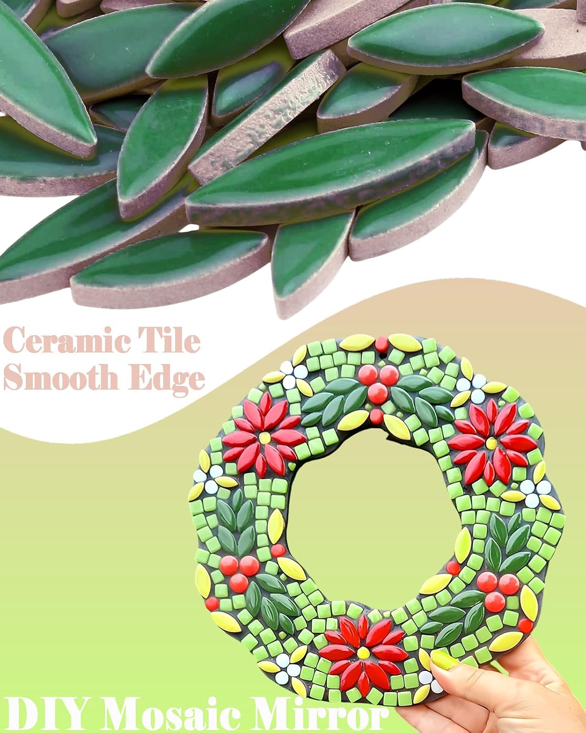 200g Ceramic Petals Bulk Mosaic Tiles for Craft, Small Oval Stepping Stone Kit, Glazed Porcelain Pieces for Coaster Tray House Number Mirror Lamp Home Decorations (Bright Yellow)
