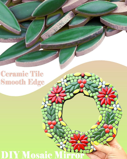 200g Ceramic Petals Bulk Mosaic Tiles for Craft, Small Oval Stepping Stone Kit, Glazed Porcelain Pieces for Coaster Tray House Number Mirror Lamp Home Decorations (Bright Yellow)