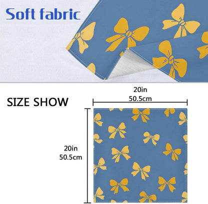 Dinner Napkins Set of 6 Yellow Bows Pattern Reusable Table Cloth Napkins for Indoor Outdoor Family Dinners Cocktail Parties Weddings Hotel Restaurant, 20 × 20 in