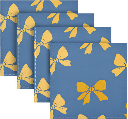 Dinner Napkins Set of 6 Yellow Bows Pattern Reusable Table Cloth Napkins for Indoor Outdoor Family Dinners Cocktail Parties Weddings Hotel Restaurant, 20 × 20 in