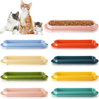 8 Pack Large Capacity Long Cat Food Bowls, 16 x 5 Inch Colorful Non-Slip Easy Clean Dishes for Multi-cat Home, Indoor Outdoor Cats Food and Water Feeding Bowls